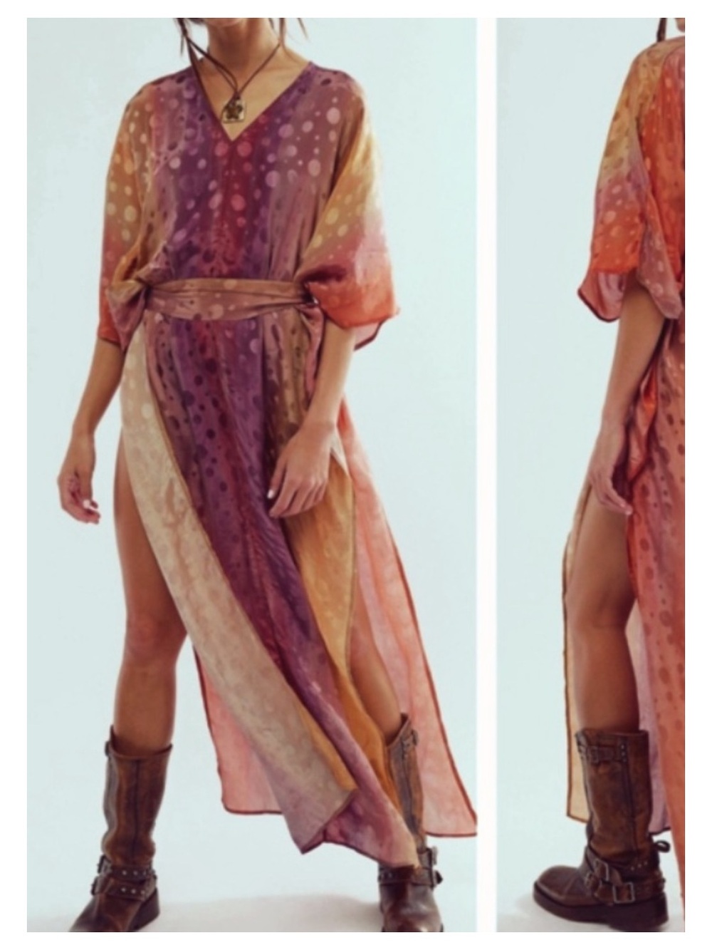 FREE PEOPLE ELECTRIC UNIVERSE BELTED SILKY KAFTAN REVERSIBLE MAXI DRESS ML